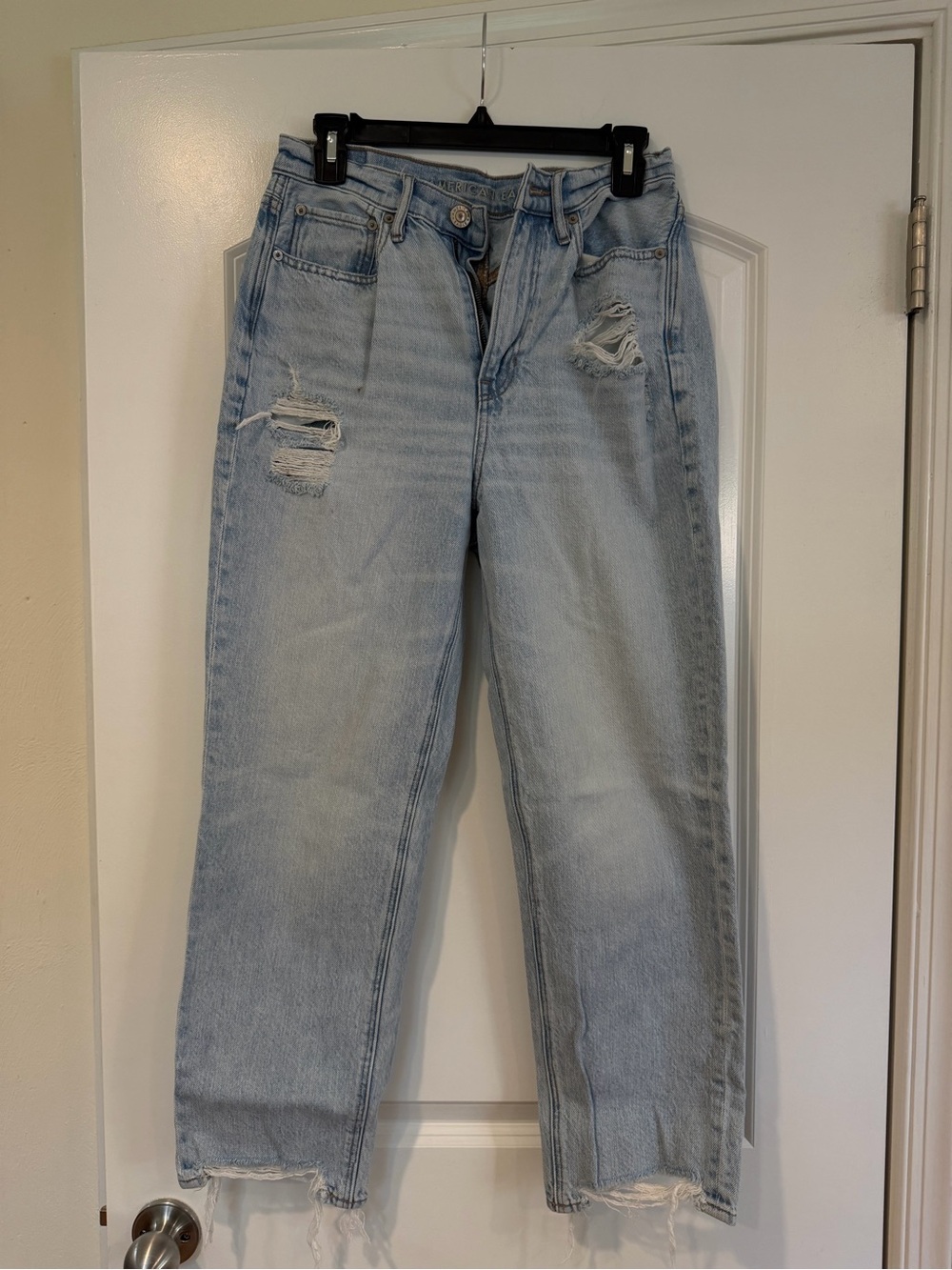American Eagle Outfitters Light Wash Distressed Wide Leg Jeans